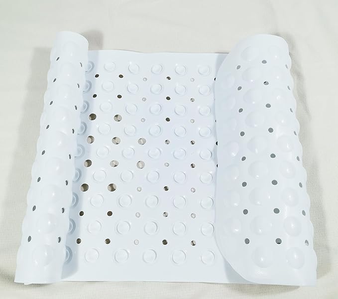Anti-Slip Bathtub Shower mat, 39.3×15.7 inch（Approximately 100 × 40cm） Soft Oversized Machine Washable Non-Slip Bathtub mat with Drainage Holes, Bathroom Floor Suction Cup.（1-Opaque White）