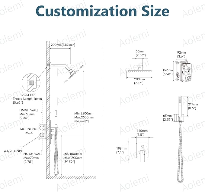 Aolemi Shower Faucet Set, High Pressure Shower System with 2-in-1 Handheld Sprayer, Wall Mount Fixture Combo with Rough-in Valve, 8 Inch Shower Head, Polish Chrome