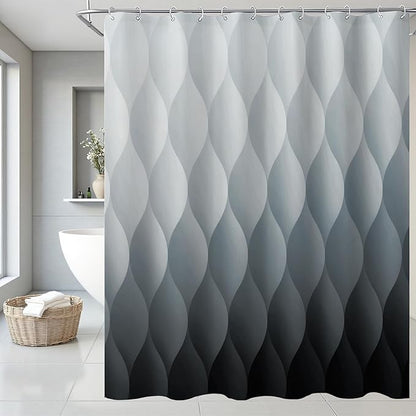 Grey Ombre Shower Curtain, Modern Geometric Shower Curtain Set, Washable Polyester Fabric for Bathroom, Weighted Hem, 72 x 72 inch