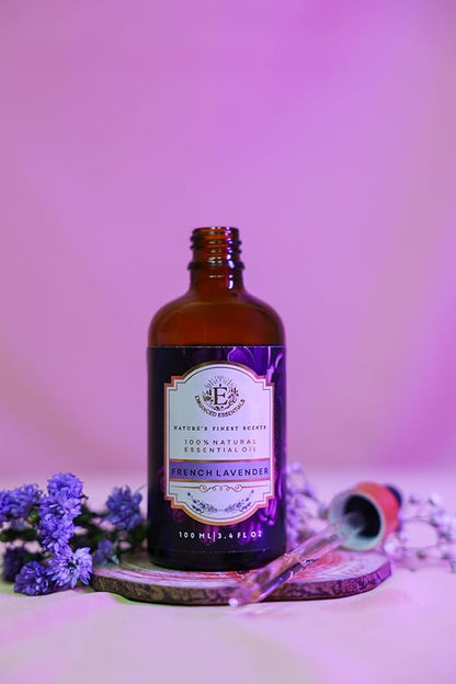 Luxurious French Lavender Essential Oil by Enhanced Essentials|with Glass Dropper|Slow Distilled & Pure| for Home,Diffusers,Skin Care,Aromatherapy,Massage,Soap & Candle Making|3.38 fl oz (100 ml)