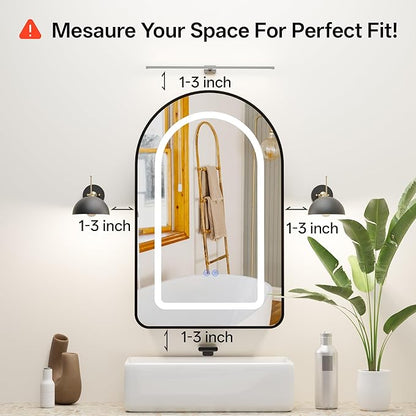 LED Arched Bathroom Medicine Cabinet with Mirror, No Assembly Needed, Recessed or Surface Mount Wall Storage Cabinet, Mirror Cabinet with Tissue Slot (Black-LED, 31.5" L x 19.7")