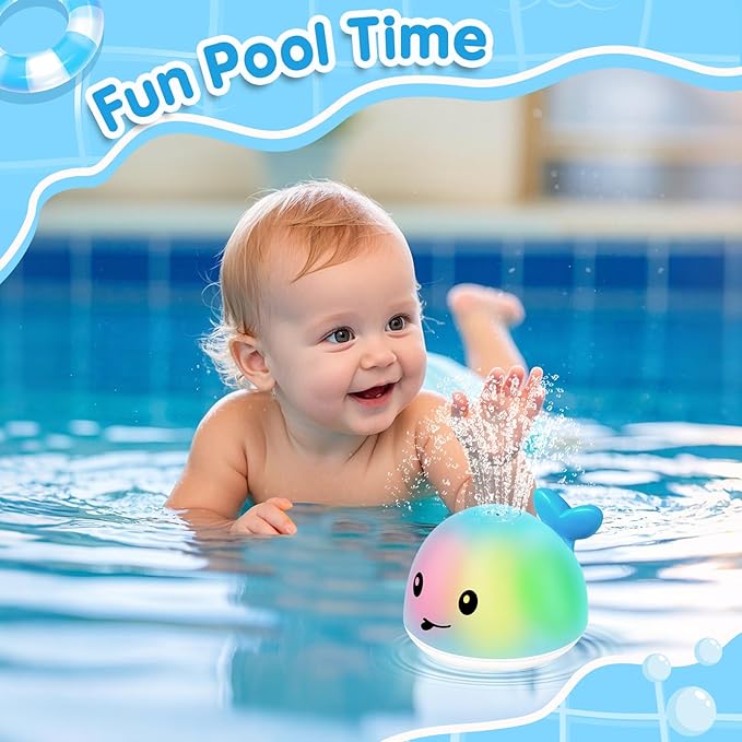 Gigilli Whale Bath Toy Sprinkler, Light Up Bath Toys for Kids Ages 1-3 Infant Baby Toys, Christmas Stocking Stuffers 1 2 3 Year Old, 6-12-18 Months Toddler Bathtub Toys Boys Girls Gifts Birthday Gifts