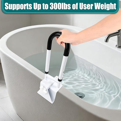Adjustable Bathtub Safety Rail, Bathtub Safety Rail, Supports 300 lbs, Coolrunner Bathroom Safety Bars with Non-Slip Grip, Assistance Bathtub Handle Clamp for Elderly Bath Support