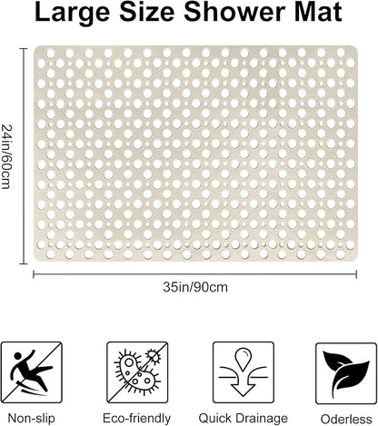 Anti Slip Shower Mat with Suction Cups,23.6x35.4 Inch Quick Drain TPE Non Slip Shower Mats for Inside Shower,Large Bath Mat for Shower Soft on Feet, Easy to Dry&Cut Machine Washable