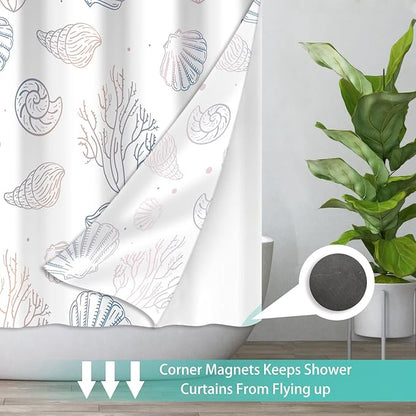 No Hook Shower Curtain Set with Snap in Fabric Liner for Bathroom,with See Through Top Window,Double Shower Curtain with Detachable Liner Replacement,Machine Washable,Ocean Shell,71"x 74"