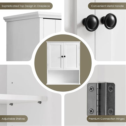 Bathroom Wall Cabinet, White 30" x 24" Wood Wall Mounted Medicine Cabinet, Hanging Cabinet Over Toilet Storage Adjustable Shelves Cupboard with Large Space for Laundry Room, Bedroom Kitchen