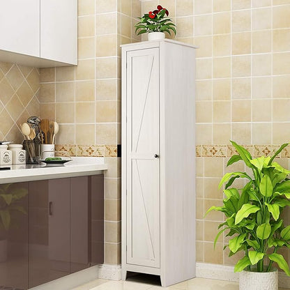 Giantex Tall Storage Cabinet Freestanding Floor Storage Tower with Four Shelves and Single Door, 17x16x72 Inch, Narrow Utility Cabinet for Living Room, Bathroom (Grayish White)