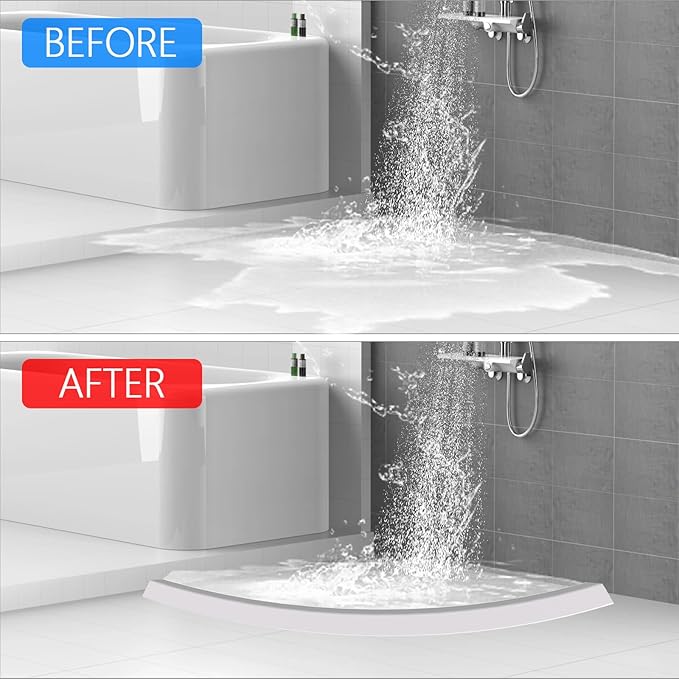 Shower Threshold Water Dam Guard - Self-Adhesive Silicone Waterproof Barrier, Water Stopper Shower Door Bottom Seal Strip Shower Splash Guard for Bathroom Kitchen Bathtub (79in, White)