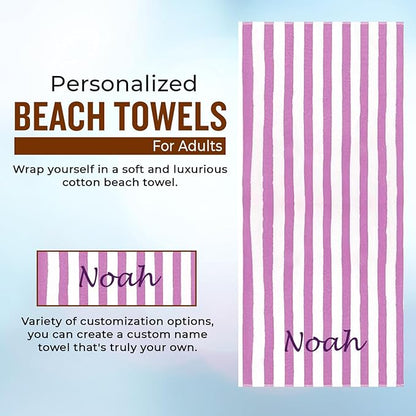 Personalized Passion Beach Towels for Adults - Custom Pool Towels with Name - Highly Absorbent Cotton - Striped Design for Women & Men - Large 70x30 Bath Sheet for Hotel, Swim & Camping - Lavender