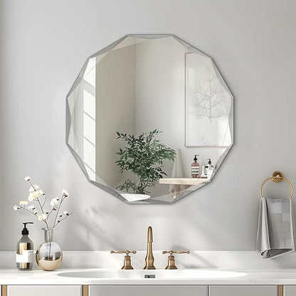 Bathroom Mirror for Wall, 20" x 20" Oval Bathroom Vanity Mirror, Beveled Edge Frameless Wall Mount Vanity Mirror, Wall Decorative Irregular Beveled Edge