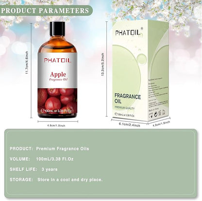PHATOIL 3.38FL.OZ Apple Fragrance Oils for Aromatherapy, Essential Oils for Diffusers for Home, Perfect for Diffuser, Yoga, Skin Care, DIY Candle and Soap Making - 100ml