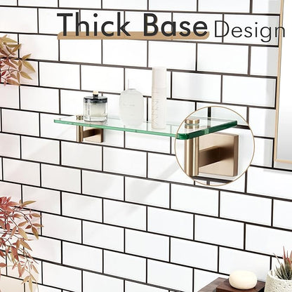 KOKOSIRI Wall Shelves Bathroom Hardware Glass Floating Shelf 16-Inch for Bedroom, Living Room, Kitchen, Hanging Rack Champagne Bronze B1105CPG-L16