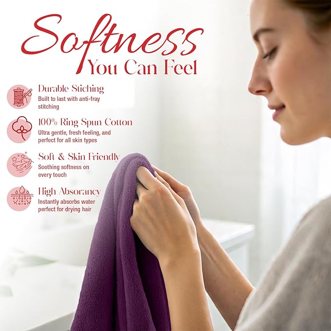 RIVERSIDE 12 Pack Washcloths - 12x12 Inches, 400 GSM, 100% Ring-Spun Cotton - Soft, Absorbent & Durable Face and Body Towels - for Bathroom, Spa, Gym, Makeup Removal & Everyday Use - Purple Passion