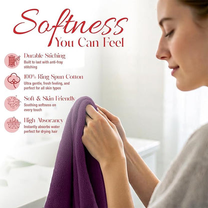 RIVERSIDE 12 Pack Washcloths - 12x12 Inches, 400 GSM, 100% Ring-Spun Cotton - Soft, Absorbent & Durable Face and Body Towels - for Bathroom, Spa, Gym, Makeup Removal & Everyday Use - Purple Passion