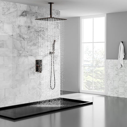 SR SUN RISE 16 Inches Oil Rubbed Bronze Shower Faucets Sets Complete Bathroom Rain Mixer Shower System Ceiling Mounted Rainfall Shower Head System (Contain Shower Faucet Rough-In Valve Body and Trim)