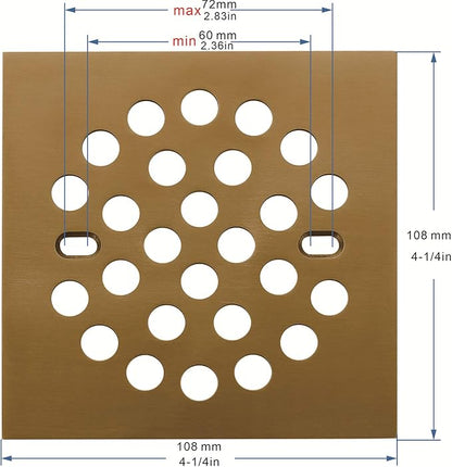 RRAJJ Square Improve 4-1/4 Inch(108mm*108mm) Screw-in Shower Floor Drain Grate Strainer (Brushed Gold)