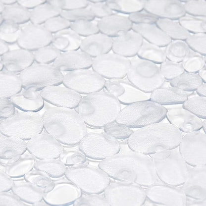 WELTRXE Pebbles Bath Mat Clear Non-Slip Bathtub Mat with Suction Cups, Drain Holes for Bathroom Showers, Tub, Machine Washable, BPA, Latex Free Safe Shower Mats, Oval 27 x 14 Inch