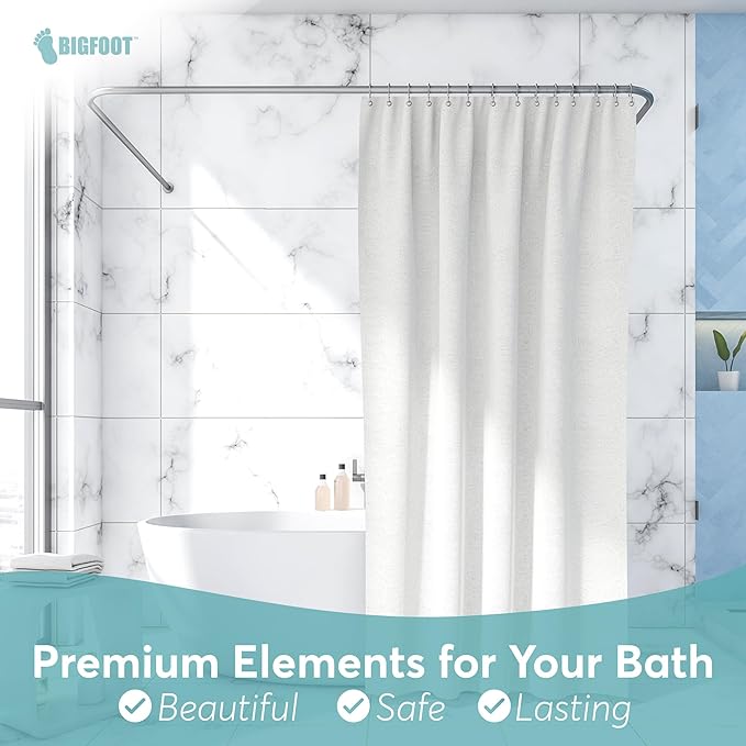 BigFoot Shower Curtain Hooks, Stainless Steel, Rust Resistant, Easy Installation & Smooth Glide, Fits Standard Shower Rods, 2 Hook Rings Hold Liners & Curtains, 12 Pieces, Nickel Color