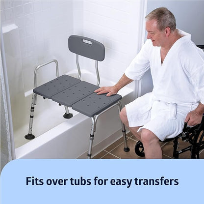 Medline Tub Transfer Bench, Shower Chair for Seniors is Adjustable, Gray