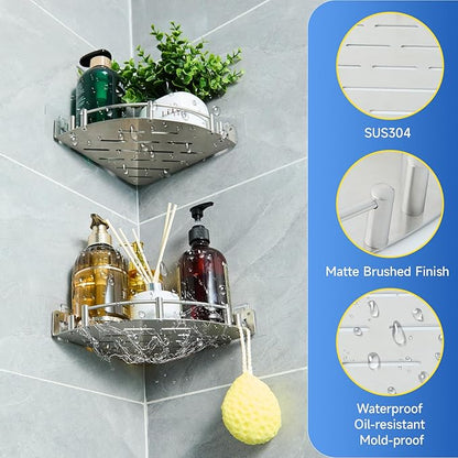 Bathroom Corner Shelf (1 Pack), 304 Stainless Steel,Integrated molding, High Weight Capacity,Wall mounted bathroom rack with nail free adhesive, Suit for storage racks in bathrooms,Kitchens