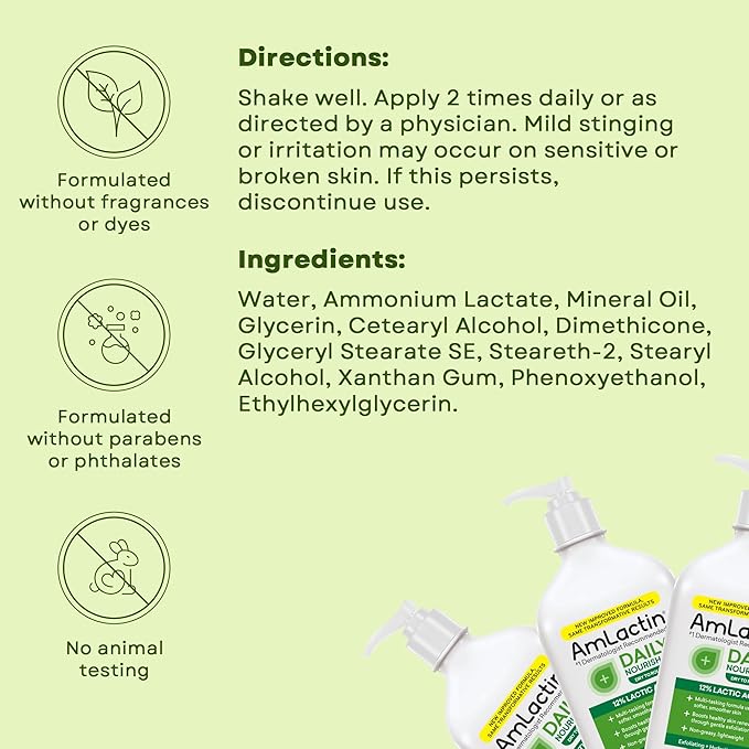 AmLactin Daily Nourish Therapeutic Body Lotion for Dry Skin - No-Scrub Exfoliator and Moisturizer 12% Lactic Acid Lotion, 14.1 oz (Packaging May Vary)