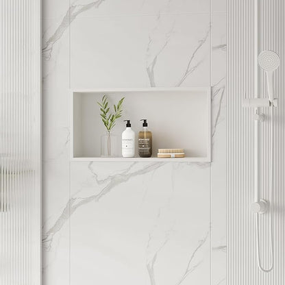 Neodrain White Recessed Shower Niche Shelf Bathroom Cabinet in Wall (Inner Size 24" X 12"x4") Stainless Steel No Tile Needed Wall Niche for Bathroom Storage