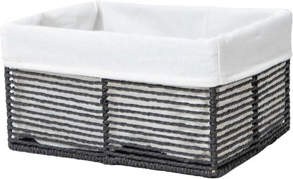 GYASVWU Hand-Woven Paper Rope Storage Baskets,Rectangular Wicker Baskets for Organizing,Decorative Woven Basket for Storage,Shelf Basket for Living Room,Storage Baskets for Pantry (Black - Small)