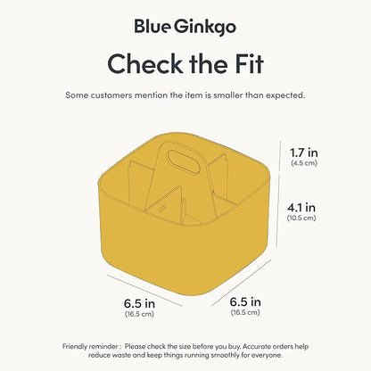 BLUE GINKGO Small Stackable Organizer Caddy – Korean-Made Portable Tote for Bathroom, Office, Crafts, or School Supplies (Square, Yellow)