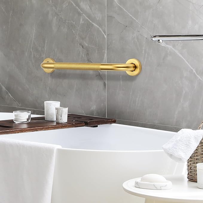 Grab Bars for Shower, 2 Pack 20-Inch Anti Slip Shower Handles for Elderly, Safety Shower Grab Bar, Stainless Steel Handicap Grab Bars for Bathroom,Toilet (Gold, 1" Diameter)