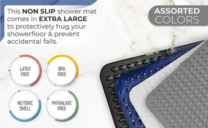 ENKOSI Extra Large Square Non Slip Shower Mat - 31 x 31-inch XL Bathroom Shower Mat - Square Shower Matts for Shower Stall Floors | Secure Suction Cups and Drain Holes (31x31 Aqua Green)