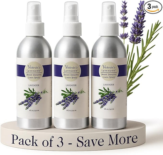 Victoria's Lavender Pillow and Linen Spray — Lavender Essential Oil - Lavender Spray, Mist Handmade in Oregon, Made in USA, Pack of Three 8 Oz Bottles