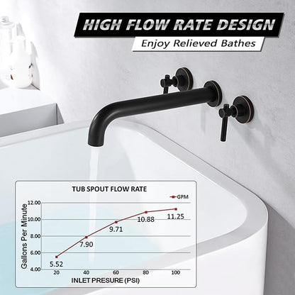 SUMERAIN Two Handle Wall Mount Tub Faucet Oil Rubbed Bronze Bathtub Faucet Set with Rough in Valve