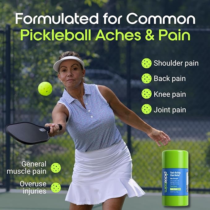 PickleBalm Pickleball In-Game Muscle Pain Relief Balm Stick with 4% Lidocaine, Arnica, Menthol, Cucumber Seed Extract for Shoulders, Knees, Wrists, and More, 1oz Stick