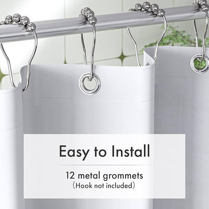 Amazer White Shower Curtain Liner with Magnets, 72x84 Plastic Shower Liner PEVA Waterproof Medium Weight Inside Shower Curtains Liner for Bathroom with Rustproof Grommet