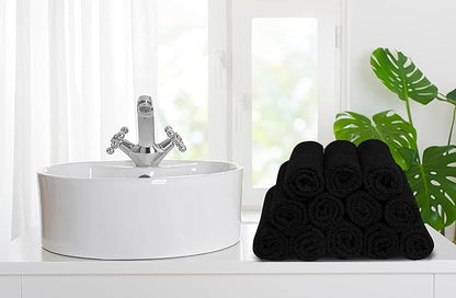 Softolle 100% Cotton Ring Spun Wash Cloths – Bulk Pack of Washcloths – 12x12 Inches – Wash Cloth for Face, Highly Absorbent, Soft and Face Towels (Black, 60 Pack)