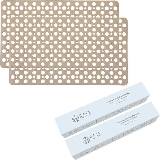 Non Slip Bathtub Mat and Shower Mat Beige TPE Strong Suction Cups Aesthetic Bath Mat for Inside Shower with Soft Texture, Quick-Dry Drain Holes, Spa-Inspired Design 30x17” (75x43 cm) (2)