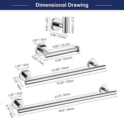5 Pieces Bathroom Hardware Set, 23.6-inch+15.35-inch Bathroom Towel bar SUS304 Stainless Steel Bathroom Towel Bar Set Polished Chrome