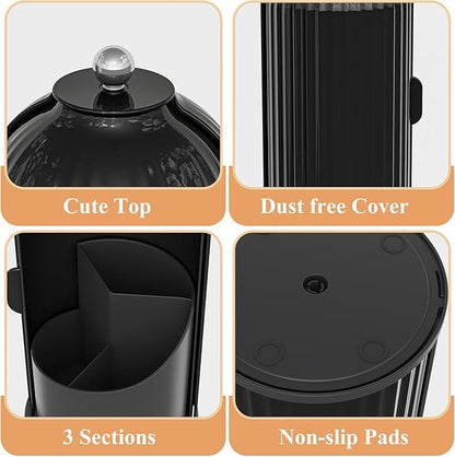 Dustproof Toothbrush Holders with Cover, Rotating Electric Toothbrush and Toothpaste Holder for Bathroom Countertop, 3 Slots Makeup Brushes Organizer, Solid Black