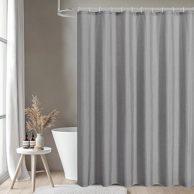 2-in-1 Waterproof Extra Long Fabric Shower Curtain or Liner,Linen Textured,84 Inch Breathable TPU & Washable Bathroom Shower Curtain Set with 12 Plastic Hooks,Modern,72"x84" Grey