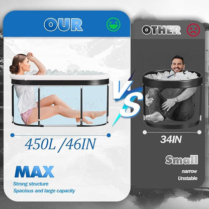 Merapi XL 131 Gal Portable Ice Bath Tub - Large Oval Cold Plunge for Athletes Recovery, Foldable Ice Bath Tub for Muscle Recovery, Home Gym, Outdoor Cold Therapy with Fast Drainage & Neck Cushion