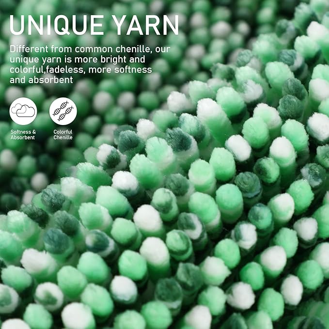 Yimobra Luxury Chenille U-Shaped Toilet Rug, Super Soft Shaggy Contour Bath Mat for Bathroom Floor, Fluffy, Water Absorbent, Non Slip, Machine Washable, Dry Quickly, 24''x 20'', Light Green & Green