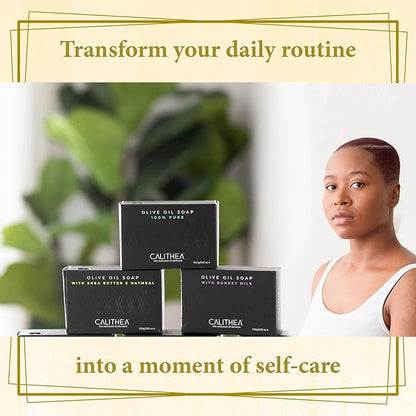 Calithea 3 Pack Olive Oil Based Soap Bars: 100% Pure Olive Oil Soap, Donkey Milk, and Shea Butter & Oatmeal Soap Bars
