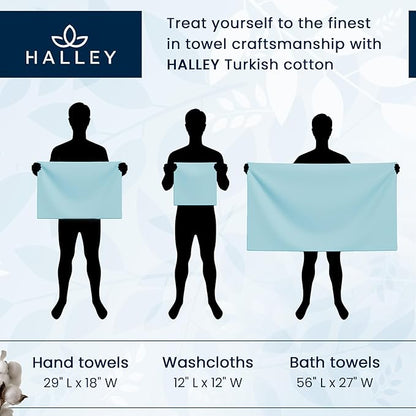 HALLEY Turkish Cotton Towels (Set of 4) 1 Bath Towel 1 Hand Towel 2 Washcloths, Super Soft Highly Absorbent 100% Cotton Towels for Bathroom and Kitchen for Mother’s Day (Powder Blue)