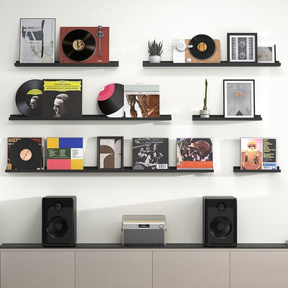 Heimlove Picture Ledge Shelf, Floating Shelves Set of 2, 24 Inches Picture Shelf for Wall with Ledge, Kids Bookshelf Wall Mounted for Living Room Bedroom Decor Books Photo Frames - Black