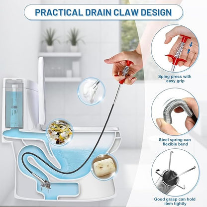 Drain Snake,116 inch Flexible Grabber Claw Pick Up Reacher Tool,Drain Clog Remover - Gutter Cleaning Tools for Home Sink, Bathroom Tub,Drain, Toilet