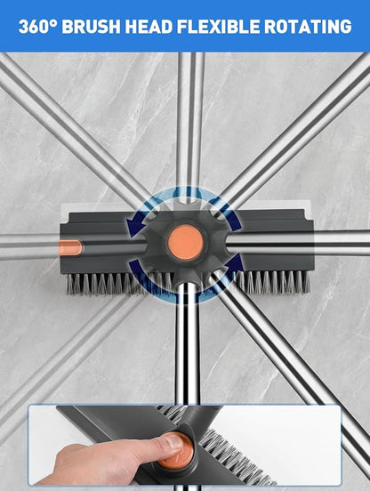 Floor Scrub Brush with Long Handle,3 in 1 Multi-Angle Heavy Duty Stiff Bristle Scrubber with Squeegee and Tweezer,Shower Brush for Cleaning Shower Bathroom,Patio,Garage, Kitchen,Deck and Wall