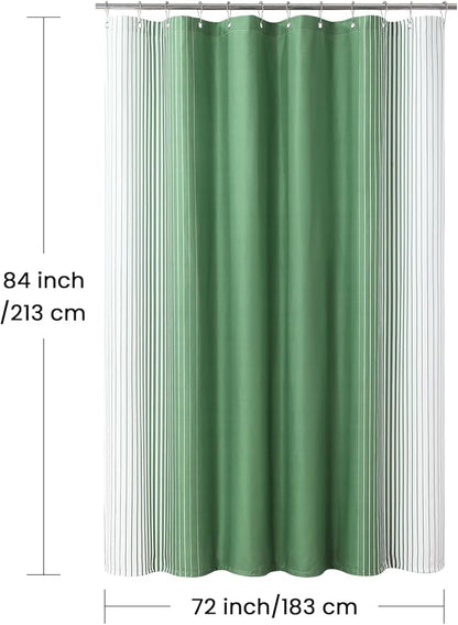 Extra Long Green Shower Curtain, Sage Green and White Gradient Vertical Stripe Waterproof Polyester Shower Curtains for Bathroom, 72x84 Inches
