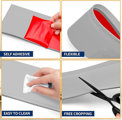 Flexible Baseboard Molding Trim 4 Inch Self-Adhesive Vinyl Wall Base Peel and Stick Cove Base Rubber Wall Baseboard Moulding Trim (60Ft, Gray)