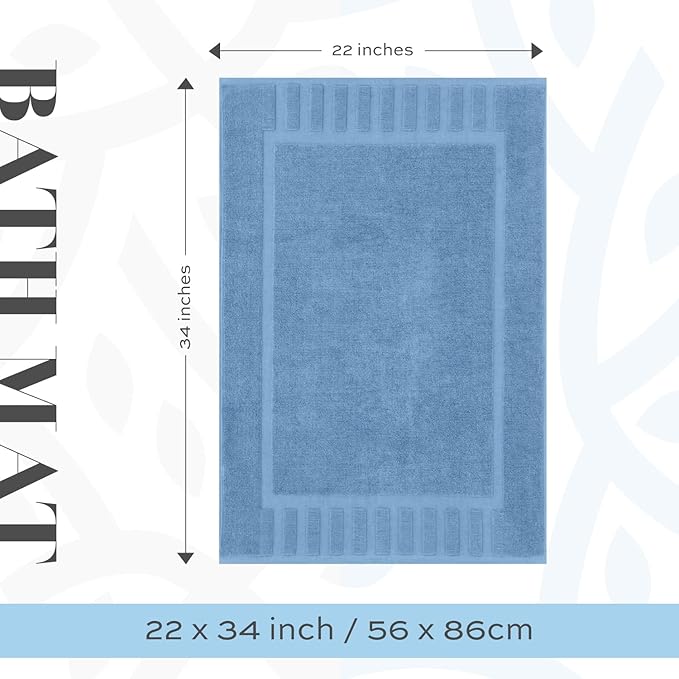 White Classic Luxury Bath Mat Floor Towel Set - Absorbent Cotton Hotel Spa Shower/Bathtub Mats [Not a Bathroom Rug] 22"x34" | 2 Pack | Light Blue
