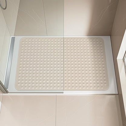 OTHWAY Extra Large Shower Mat 47"x 32", TPE Non Slip Shower Mat for Shower Stall, Inside Walk in Shower Mats with Drain Holes Suction Cups, Anti-Slip for Elderly Kids (Apricot)